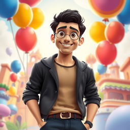 A vibrant 3D Pixar-style cartoon illustration of a young man resembling Sidharth Malhotra, showcasing his signature features such as dark hair and charming smile