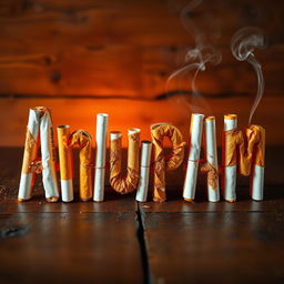 An artistic representation of the word 'Anupam' creatively crafted using a combination of beer bottles and cigarettes