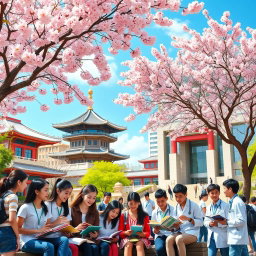 A vibrant campus scene depicting international students studying MBBS in China