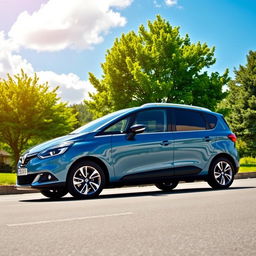 A sleek and modern Renault Scenic parked on a picturesque street