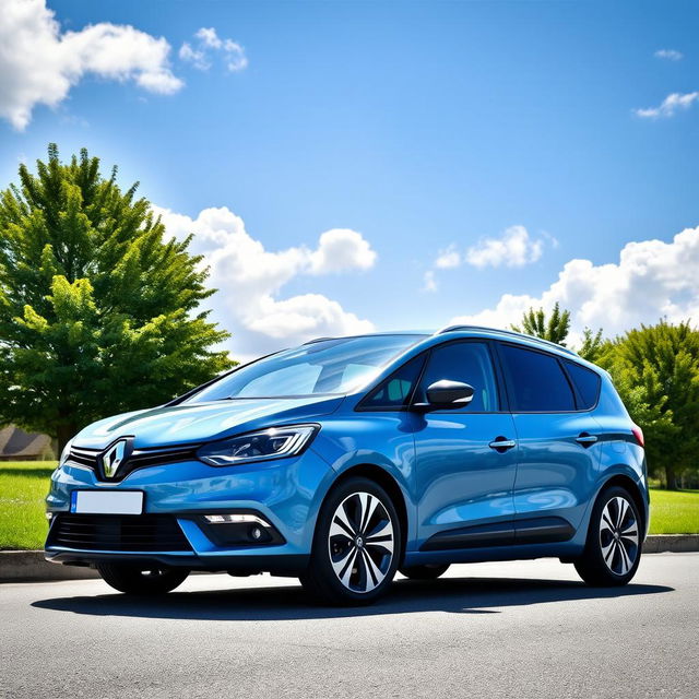 A sleek and modern Renault Scenic parked on a picturesque street