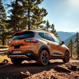 A rugged Renault Scenic parked off-road in a scenic mountainous landscape
