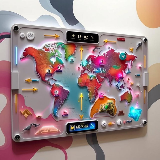 A visually stunning and creatively designed navigation board, featuring a blend of modern technology and artistic elements