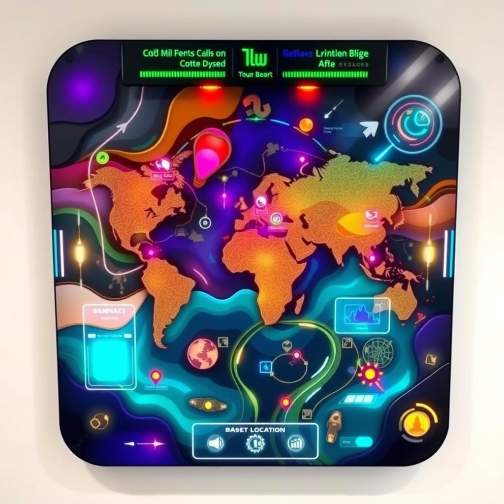 A visually stunning and creatively designed navigation board, featuring a blend of modern technology and artistic elements