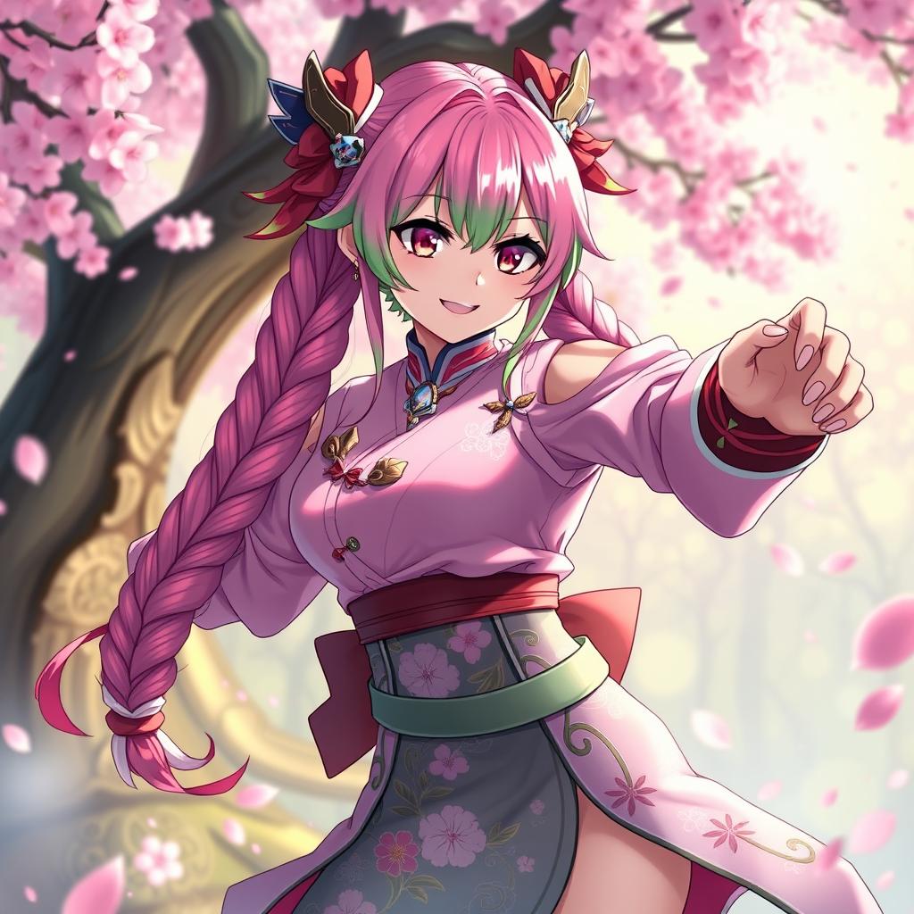 A fantastical character inspired by the anime aesthetic, featuring Mitsuri Kanroji, the Love Hashira from Demon Slayer