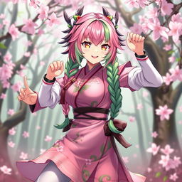 A fantastical character inspired by the anime aesthetic, featuring Mitsuri Kanroji, the Love Hashira from Demon Slayer