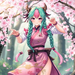 A fantastical character inspired by the anime aesthetic, featuring Mitsuri Kanroji, the Love Hashira from Demon Slayer