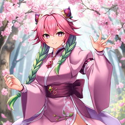 A fantastical character inspired by the anime aesthetic, featuring Mitsuri Kanroji, the Love Hashira from Demon Slayer
