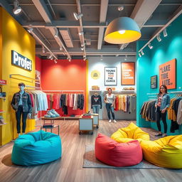 A lively and inviting decor for a teenage clothing store featuring the Profet brand