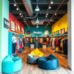 A lively and inviting decor for a teenage clothing store featuring the Profet brand