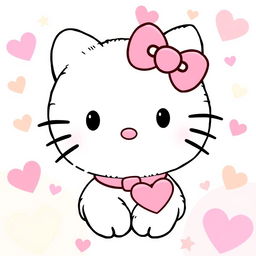 Hello Kitty with snow-white fur, wearing a pink bow and a collar with a matching pink heart