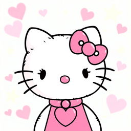 Hello Kitty with snow-white fur, wearing a pink bow and a collar with a matching pink heart