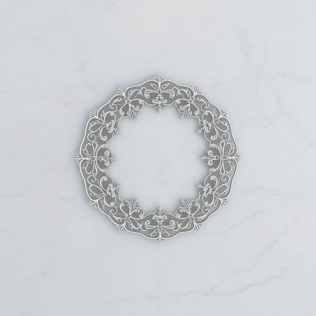 A thin circular design, showcasing elegant and intricate patterns that might resemble lace or fine filigree