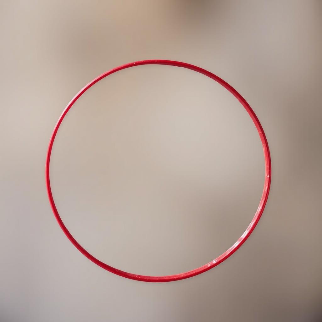 A thin, delicate circle shaped like a pomegranate, showcasing its unique round form and intricate texture, with a vibrant red color and subtle highlights that suggest a shiny surface