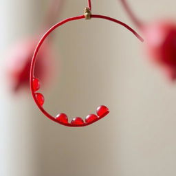 A thin, delicate circle shaped like a pomegranate, showcasing its unique round form and intricate texture, with a vibrant red color and subtle highlights that suggest a shiny surface