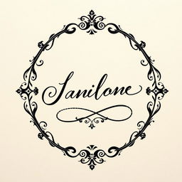 A beautifully designed circular signature, featuring intricate calligraphy and elegant curves, with ornamental flourishes and decorative elements around the edge