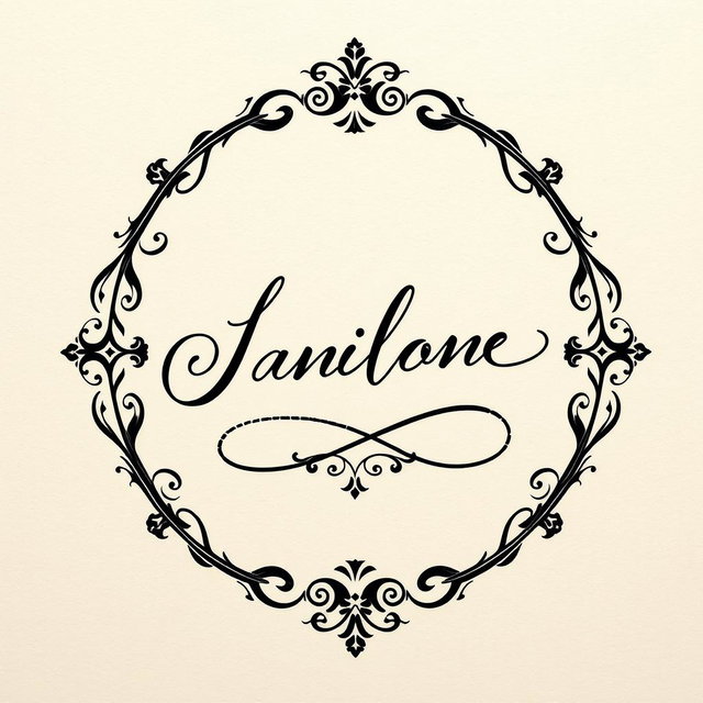 A beautifully designed circular signature, featuring intricate calligraphy and elegant curves, with ornamental flourishes and decorative elements around the edge