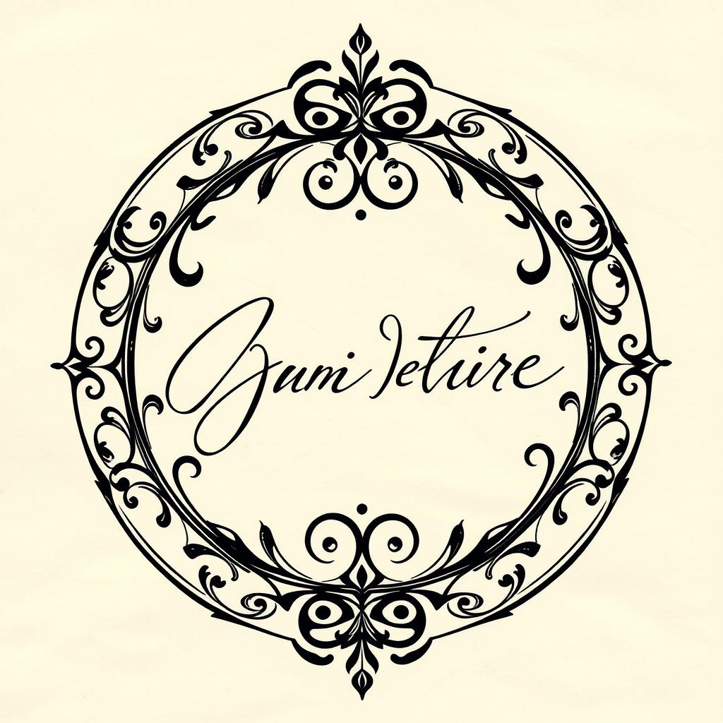 A beautifully designed circular signature, featuring intricate calligraphy and elegant curves, with ornamental flourishes and decorative elements around the edge
