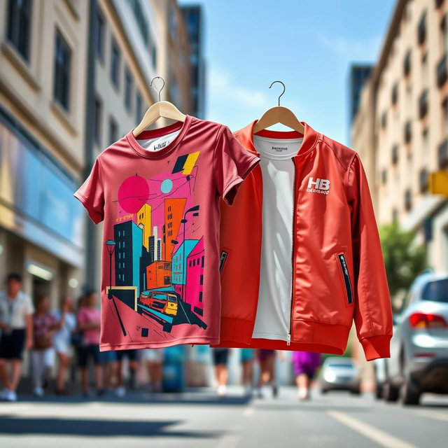 A vibrant graphic t-shirt design that transitions seamlessly into a stylish jacket, showcasing an eye-catching blend of colors and patterns