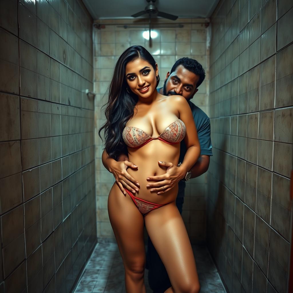 A full-length intimate couple photoshoot featuring a 23-year-old Arab woman, radiating confidence and allure