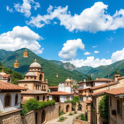 A picturesque mountainous village featuring beautifully designed houses with Islamic architecture