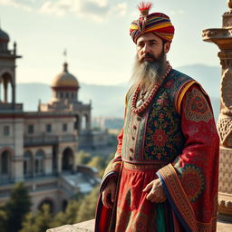 Naser al-Din Shah Qajar dressed in traditional Kurdish clothing, featuring ornate embroidery and vibrant colors