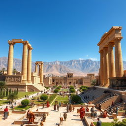 A stunning and historic representation of Persepolis (Takhte Jamshid) as it appeared 2500 years ago, showcasing the grand architecture and intricate carvings of the ancient Persian empire