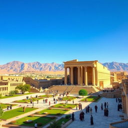 A stunning and historic representation of Persepolis (Takhte Jamshid) as it appeared 2500 years ago, showcasing the grand architecture and intricate carvings of the ancient Persian empire