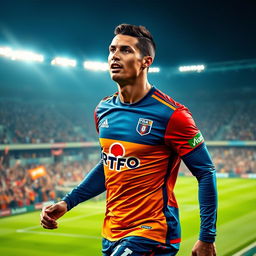 Cristiano Ronaldo as a Tractor FC player, wearing the club's vibrant jersey adorned with their logo