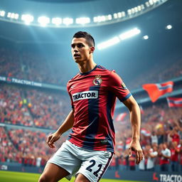 Cristiano Ronaldo as a Tractor FC player, wearing the club's vibrant jersey adorned with their logo