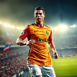 Cristiano Ronaldo as a Tractor FC player, wearing the club's vibrant jersey adorned with their logo