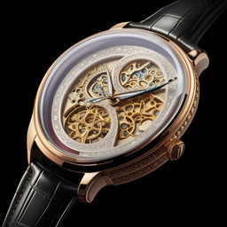 A luxury wrist watch displaying intricate designs and details