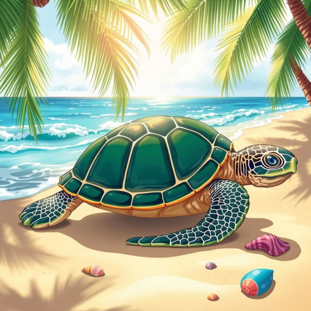 A beautifully detailed illustration of a turtle, showcasing its intricate shell patterns and textures