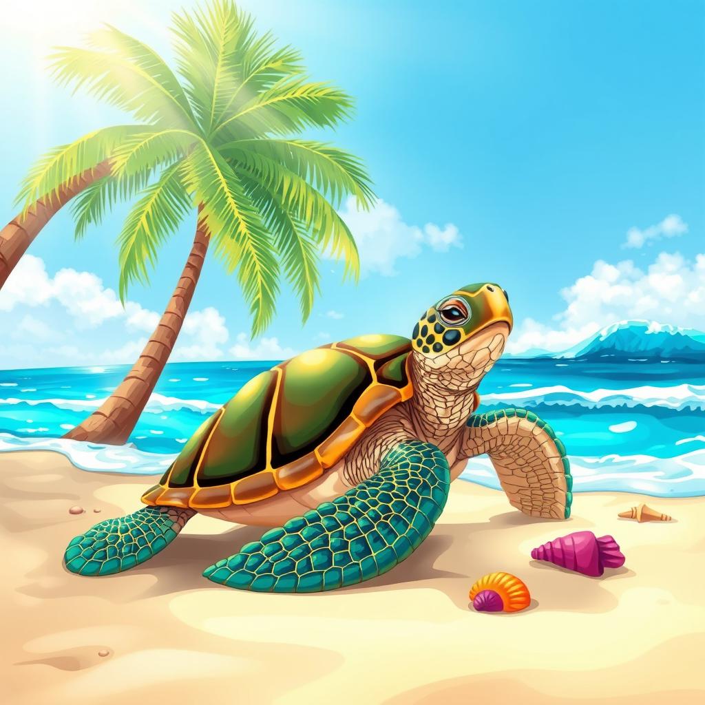 A beautifully detailed illustration of a turtle, showcasing its intricate shell patterns and textures