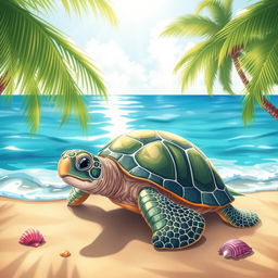 A beautifully detailed illustration of a turtle, showcasing its intricate shell patterns and textures