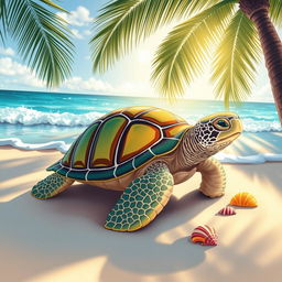 A beautifully detailed illustration of a turtle, showcasing its intricate shell patterns and textures