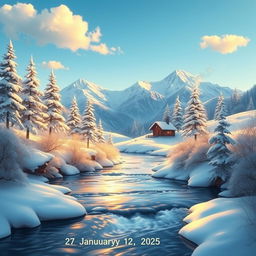 A beautiful scene set on January 12, 2025, showcasing a serene winter landscape