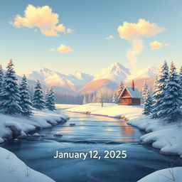 A beautiful scene set on January 12, 2025, showcasing a serene winter landscape