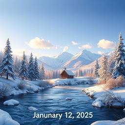 A beautiful scene set on January 12, 2025, showcasing a serene winter landscape