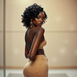 An alluring ebony girl exuding confidence and beauty, standing in a stylish pose