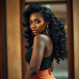 An alluring ebony girl exuding confidence and beauty, standing in a stylish pose