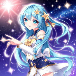 A stunning illustration of Hoshimachi Suisei, the virtual idol known for her cosmic theme and beautiful voice