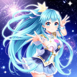 A stunning illustration of Hoshimachi Suisei, the virtual idol known for her cosmic theme and beautiful voice