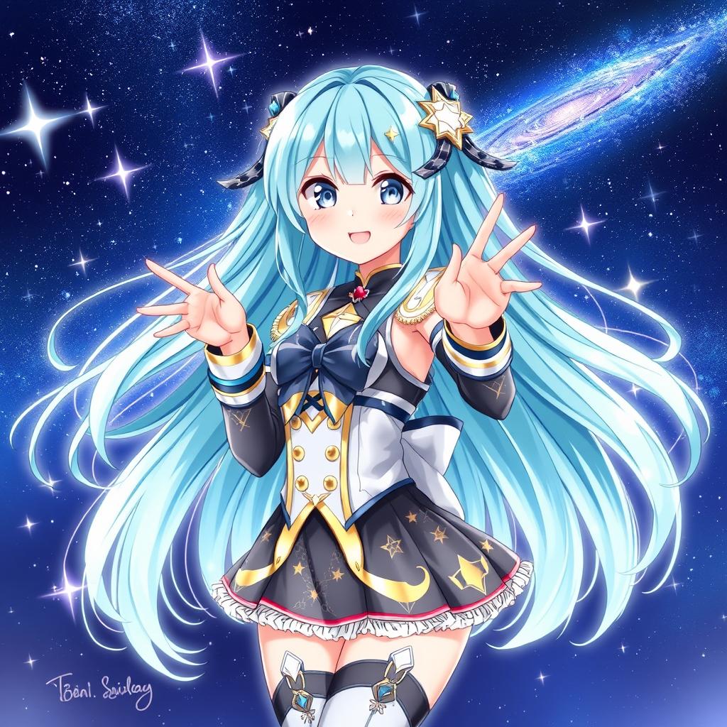 A stunning illustration of Hoshimachi Suisei, the virtual idol known for her cosmic theme and beautiful voice