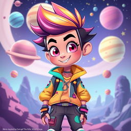 A stylized human character inspired by Vee from Dandy's World, featuring vibrant colors and a whimsical design