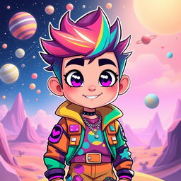 A stylized human character inspired by Vee from Dandy's World, featuring vibrant colors and a whimsical design