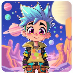A stylized human character inspired by Vee from Dandy's World, featuring vibrant colors and a whimsical design