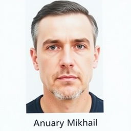 A passport size photo of an adult male with asymmetrical facial features, showcasing a neutral expression