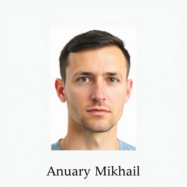 A passport size photo of an adult male with asymmetrical facial features, showcasing a neutral expression