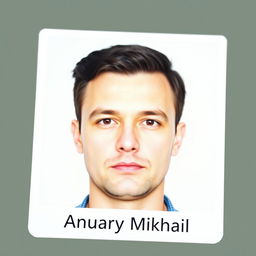 A passport size photo of an adult male with asymmetrical facial features, showcasing a neutral expression